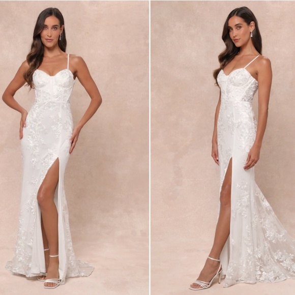 LULUS Bridal Wedding Elegant Sophisticated Sexy Floral Mermaid Trumpet Gown - Picture 4 of 4